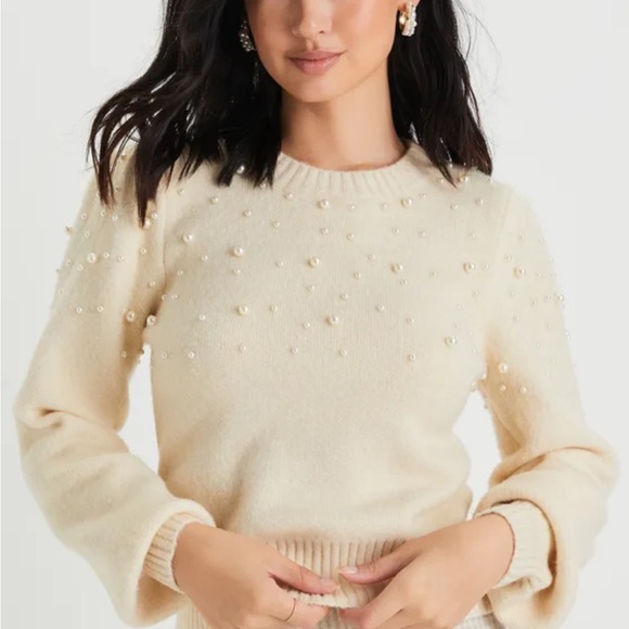 Lulus Sweaters - Lulus undeniable glow ivory pearl pull over Sweater